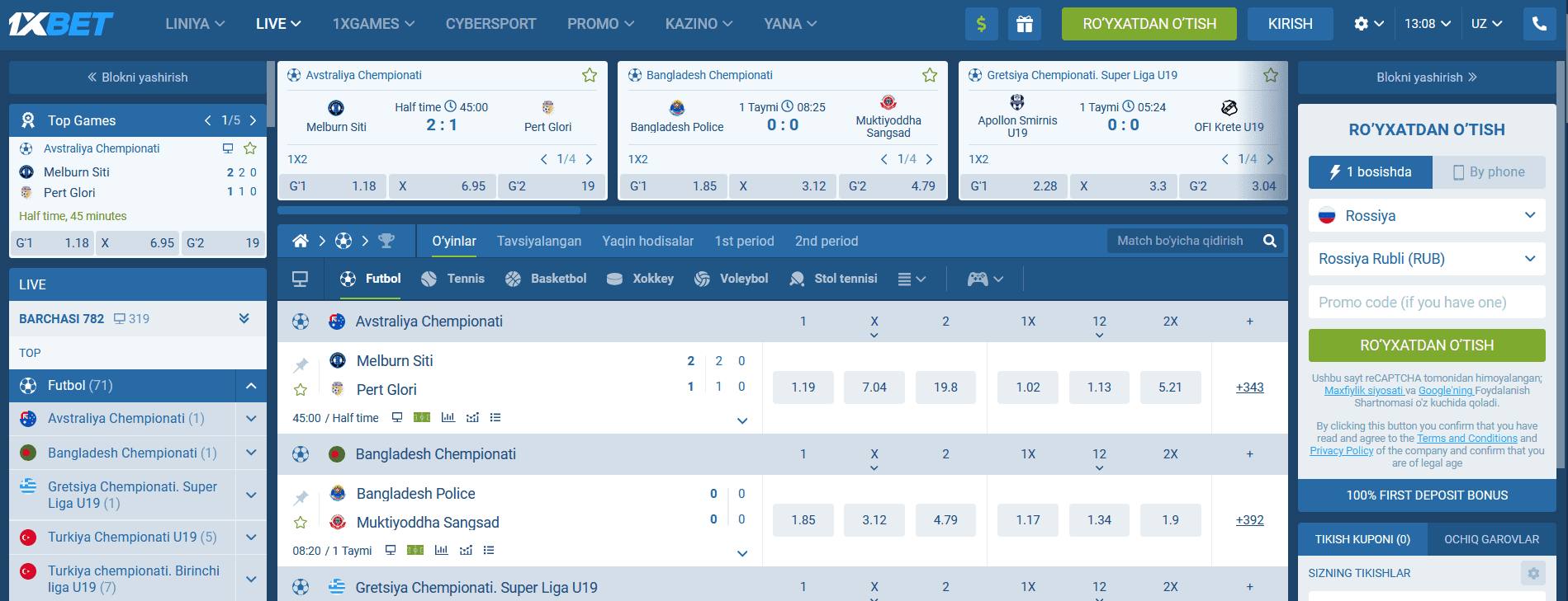1xBet live uz